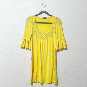 ChaCha Vente yellow bell sleeve dress.